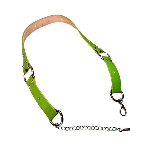 VTG Y2K Authentic Dolce & Gabbana Leather Belt 95-38 Green Rhinestones Rings main image 8